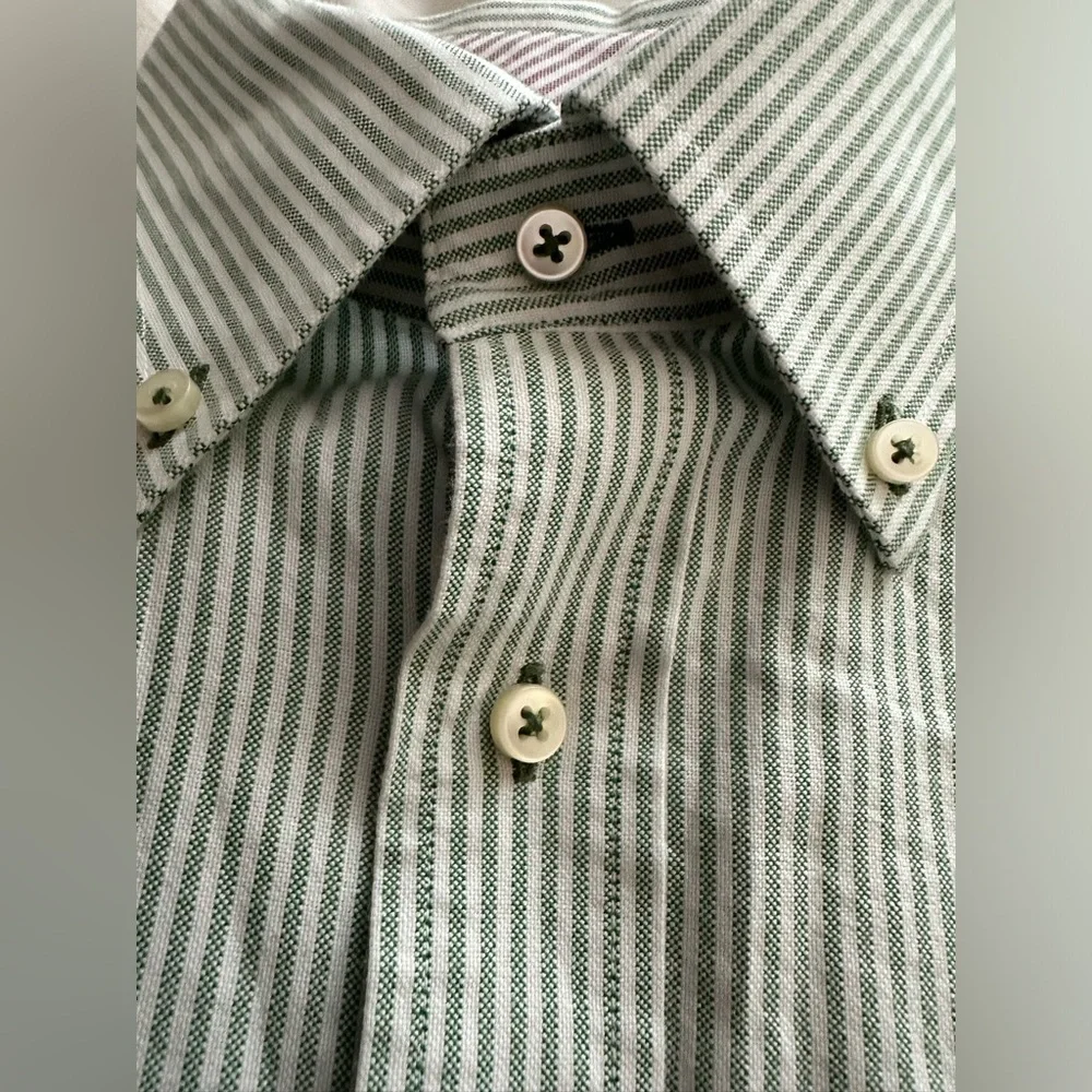 Tommy Hilfiger Oxford Green Striped Shirt Original Crest Logo Men's MEDIUM - Picture 4 of 10